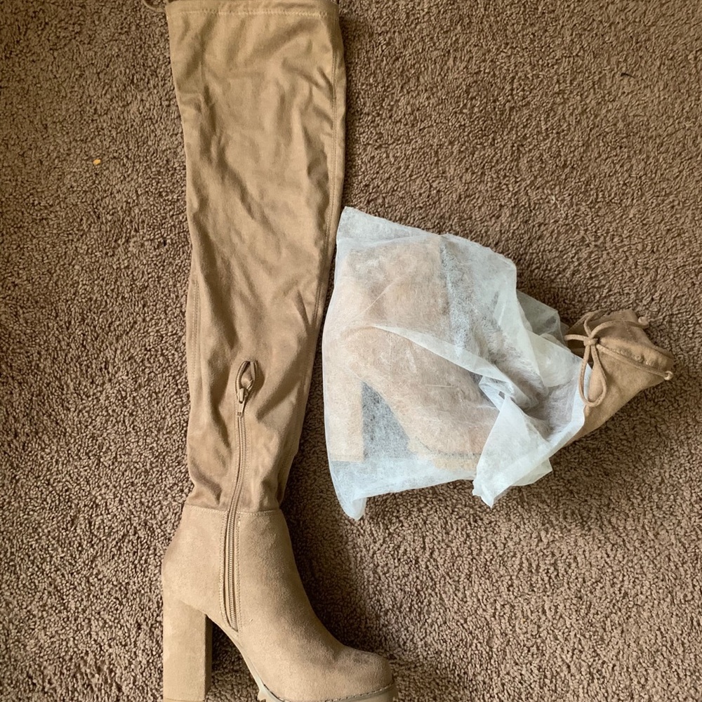 Over the knee taupe boots